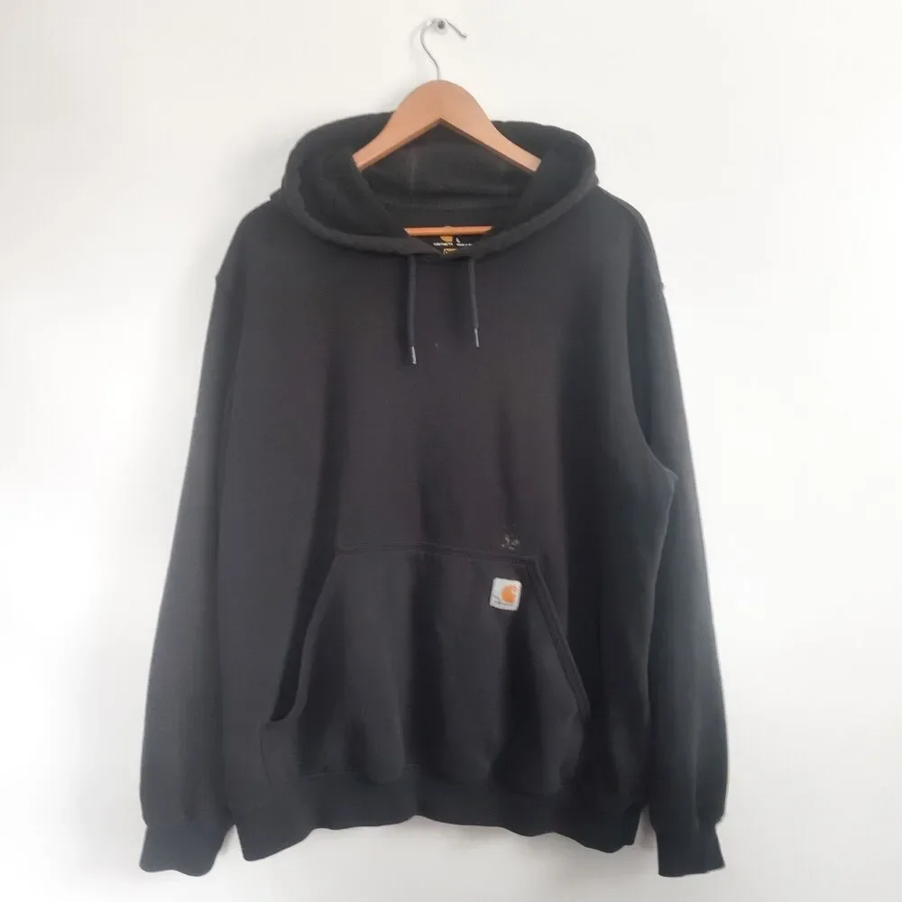 Carhartt Mens Hoodie Pullover Sweatshirt Size Large Black Loose Fit Distressed